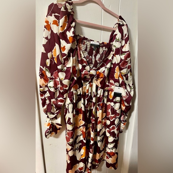 ELOQUII Elements Women's Plus Size Ruched Sleeve Mini Dress - Picture 2 of 7